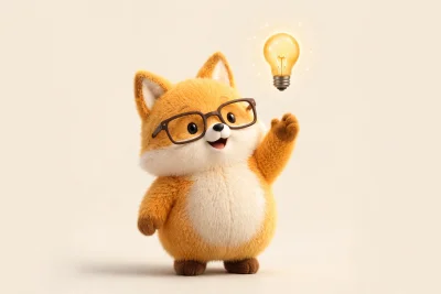 Folo with a new idea, paw raised toward a lightbulb