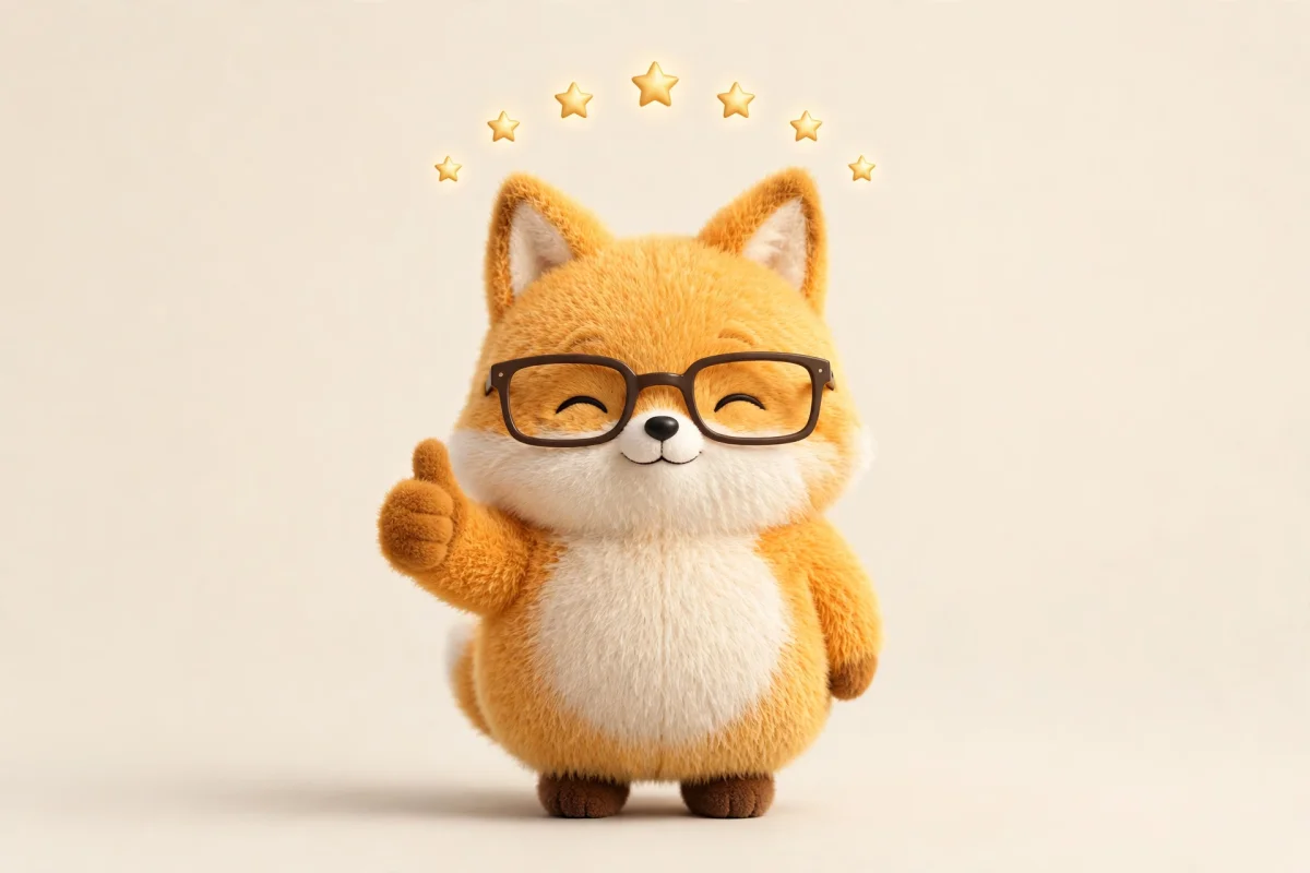 Folo giving a thumbs-up under five gold stars
